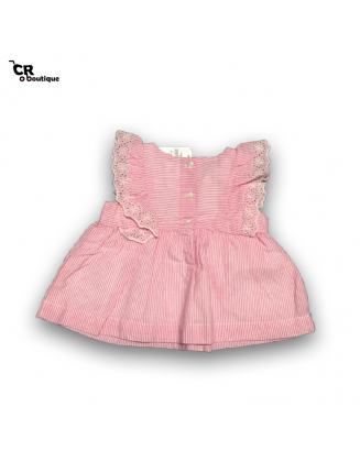 GAP vestido blanco con rayas rosas y encage en mangas 6-12months