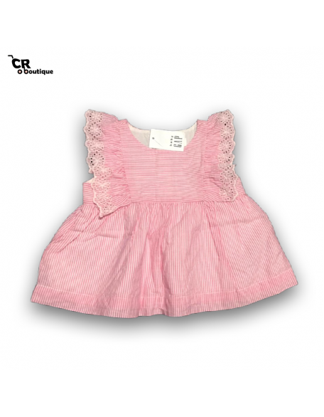 GAP vestido blanco con rayas rosas y encage en mangas 6-12months