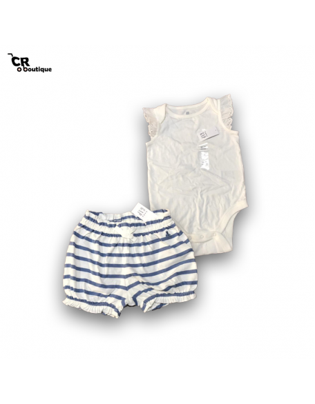 GAP - enterizo blanco + short 12-18MONTHS