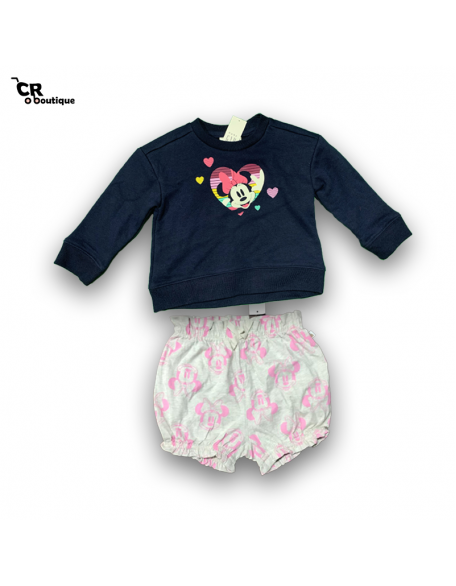 GAP Sueter azul Minnie Mouse Disney + short gris 18-24M