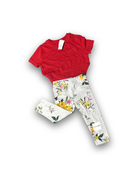 GAP - conjunto de blusa roja + licra floreada 18-24MONTHS