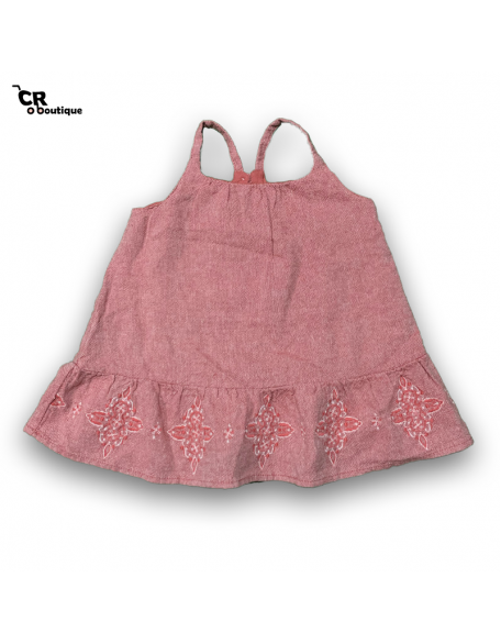 Old Navy Vestido tirantes rojo con flores bordadas 3-6M