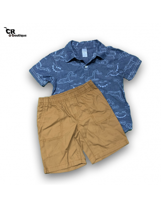 Carter's Juego camisa azul + pantaloneta café 4T/4A